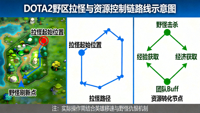 DOTA2野区拉怪与资源控制链路线示意图